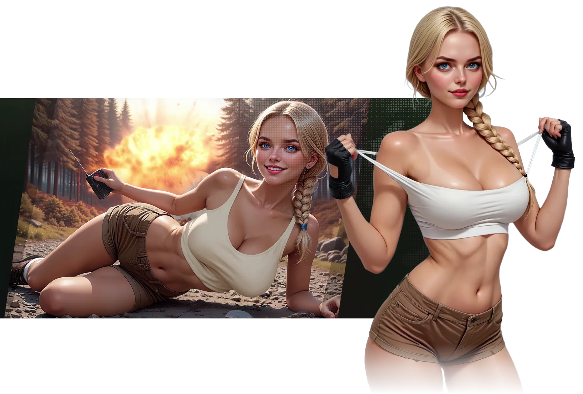 Lust Frontiers — mercenary heroine portrait and story route tease
